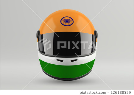 Front view of racing helmet featuring India flag colors 126188539