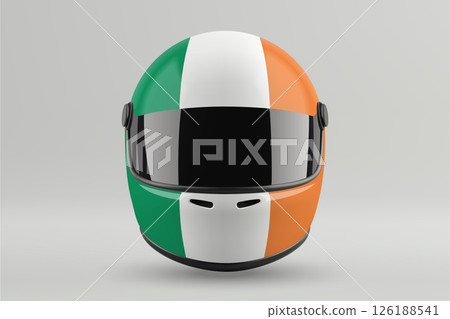 Front view of racing helmet featuring Ireland flag colors Front view of racing helmet featuring Ireland flag colors 126188541