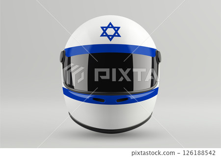 Front view of racing helmet featuring Israel flag colors Front view of racing helmet featuring Israel flag colors 126188542