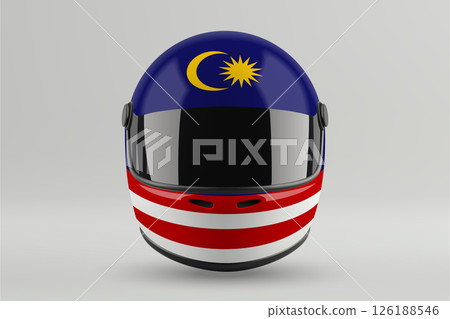 Front view of racing helmet featuring Malaysia flag colors 126188546