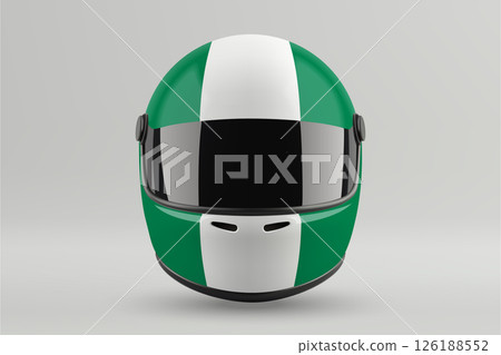 Front view of racing helmet featuring Nigeria flag colors 126188552