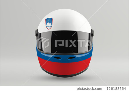 Front view of racing helmet featuring Slovenia flag colors 126188564
