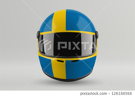 Front view of racing helmet featuring Sweden flag colors Front view of racing helmet featuring Sweden flag colors 126188568