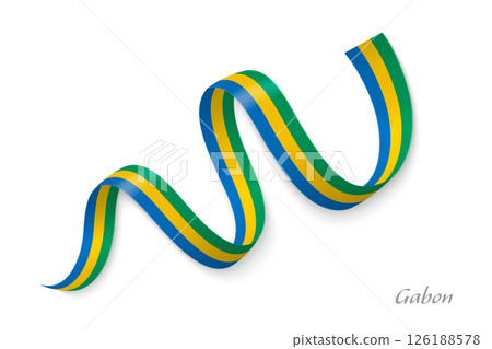 Gabon flag ribbon waving national colors 126188578