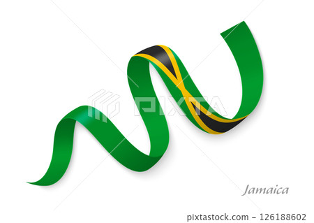 Jamaica flag ribbon waving national colors 126188602