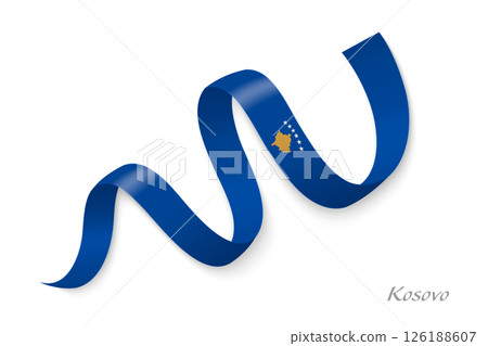 Kosovo flag ribbon waving national colors 126188607