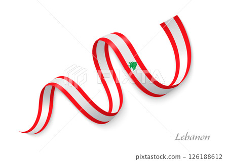 Lebanon flag ribbon waving national colors 126188612
