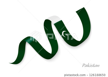 Pakistan flag ribbon waving national colors 126188650
