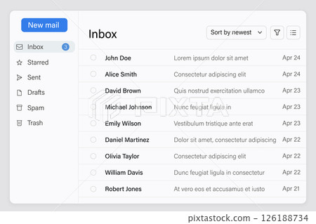Email Dashboard with Organized Inbox and Sorting Features 126188734