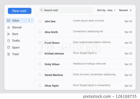 Email Dashboard with Organized Inbox and Sorting Features 126188735