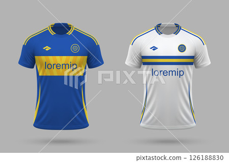 3d realistic soccer home and away jersey in Boca Juniors style, football kit template 126188830