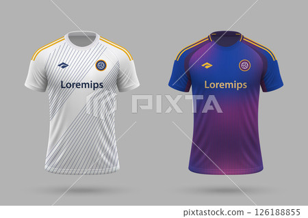 3d realistic soccer home and away jersey in LA Galaxy style, football kit template 126188855