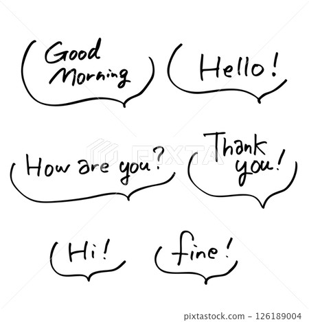 Colorful and pop hand-drawn English greeting phrase set 126189004