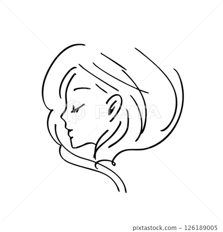 A woman in profile, wrapped in kindness - a simple and beautiful line drawing illustration 126189005