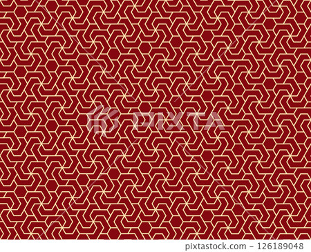 The geometric pattern with lines. Seamless vector background. Golden and red texture. Graphic modern pattern. Simple lattice graphic design 126189048