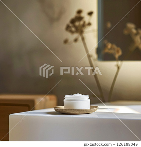 Cosmetic cream in a glass jar. Skin care concept. Background for beauty products 126189049