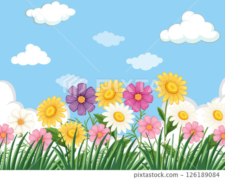 Colorful Wildflowers Under a Clear Blue Sky 126189084