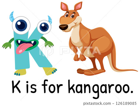 Playful Alphabet Illustration with Kangaroo Character Playful Alphabet Illustration with Kangaroo Character 126189085
