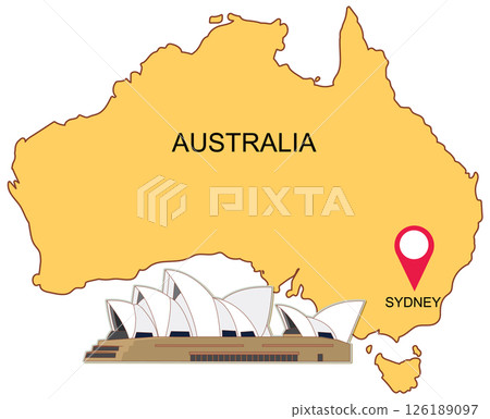 Australia Map with Sydney Opera House Illustration Australia Map with Sydney Opera House Illustration 126189097