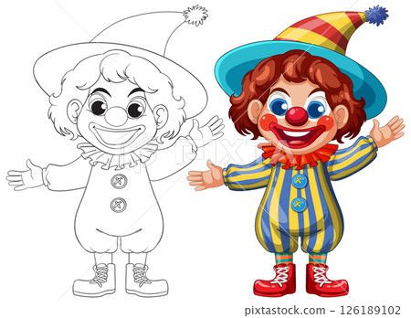 Colorful Clown Vector Illustration with Outline Version 126189102