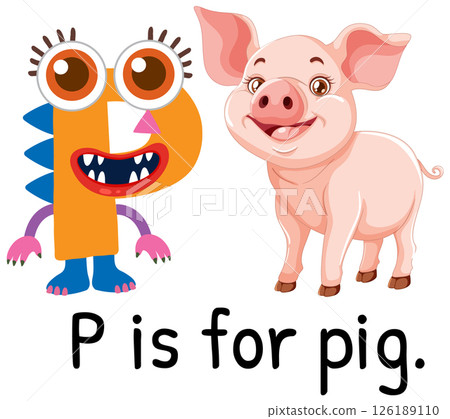 Playful Alphabet Illustration with Pig Character 126189110