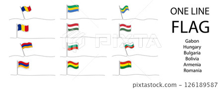 Single line national flag, Gabon, Hungary, Bulgaria, Bolivia, Armenia, Romania one line symbol 126189587