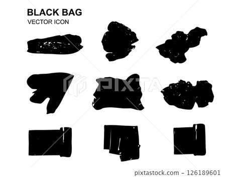 Garbage Bag Icon, Trash Package, Plastic Bin Bags, Black Polyethylene Waste Container 126189601