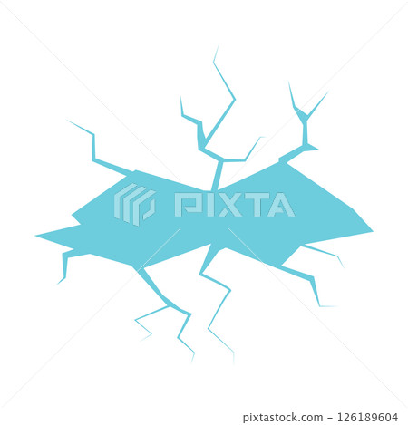 Ice crack icon. Hole in glacier, broken iceberg, glass damage symbol top view, cracked egg effect 126189604
