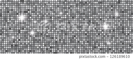 Disco ball seamless pattern. Disco party glitter silver background, sparkle mosaic tile Disco ball seamless pattern. Disco party glitter silver background, sparkle mosaic tile 126189610