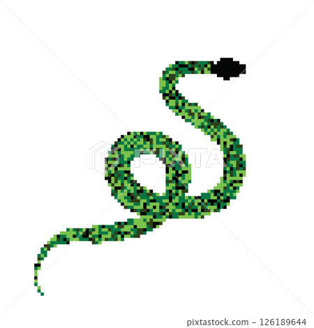 Pixel snake icon, 8 bit viper symbol, retro style computing serpent sign, simple snake silhouette 126189644
