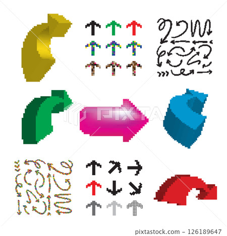 Pixel arrow icon, 8 bit computing pointer, retro style directional cursor, bit arrow 126189647
