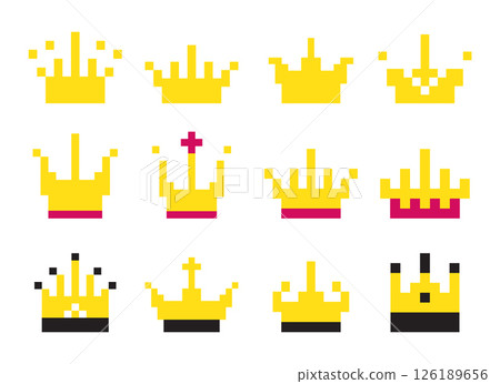 Pixel art crown, 8 bit king icon, retro style queen symbol, minimalist princess tiara mosaic 126189656