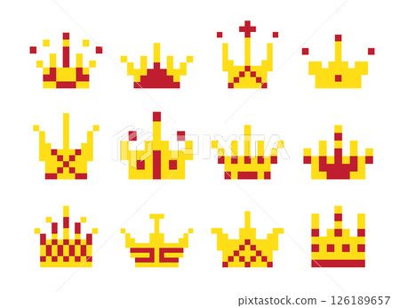 Pixel art crown, 8 bit king icon, retro style queen symbol, minimalist princess tiara mosaic 126189657