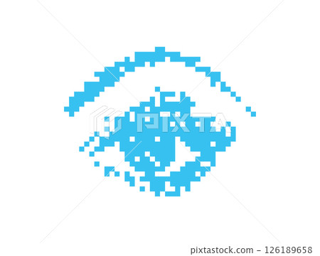 Pixel art eye icon, 8 bit retro style human eyeball, simple computing see symbol 126189658