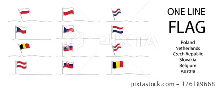 Single line national flag set, continuous drawing symbols, stroke vector illustration Single line national flag set, continuous drawing symbols, stroke vector illustration 126189668