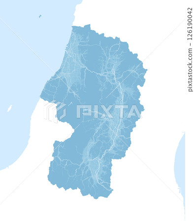 日本山形縣的淺藍色衛星照片風格插圖 日本山形縣的淺藍色衛星照片風格插圖 126190042