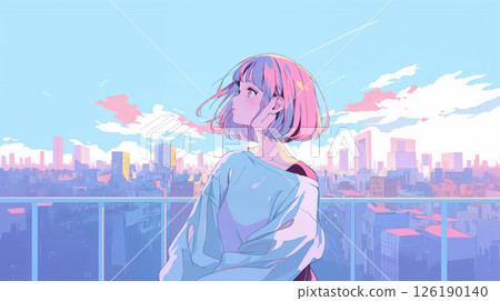 看著城市天空的可愛女人 126190140