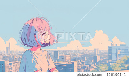 看著城市天空的可愛女人 126190141