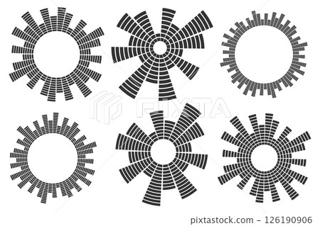 Sound music circular equalizer. Radial audio sound icons on white background. Vector round abstract graphic of voice and echo. Frequency geometric bar. 126190906