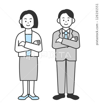 向量圖的一名男子和一名女子交叉雙臂站立 126191551