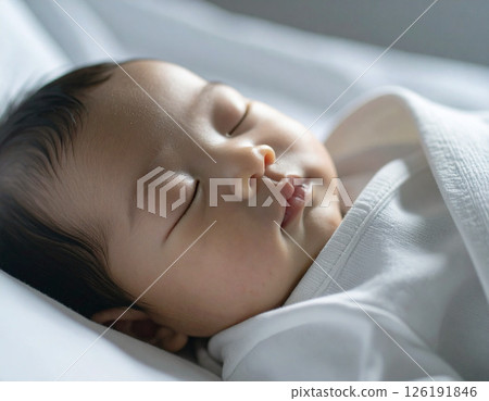 Baby sleeping in a baby bed Baby sleeping in a baby bed 126191846