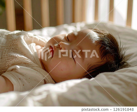 Baby sleeping in a baby bed Baby sleeping in a baby bed 126191848