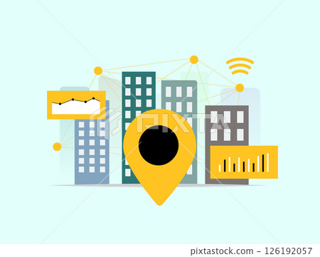 Smart city IoT concept featuring big data smart city, IoT analytics, digital infrastructure, smart building technology and urban data flow vector illustration Smart city IoT concept featuring big data smart city, IoT analytics, digital infrastructure, smart building technology and urban data flow vector illustration 126192057