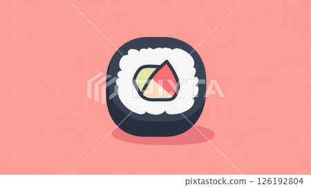 Flat sushi roll icon representing Japanese cuisine in clean minimal style with pastel tones suitable for food branding or themed designs 126192804
