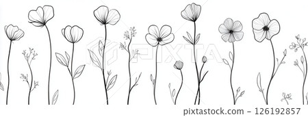 Modern botanical line art featuring delicate floral patterns on a clean white background for minimalist decor Generative AI 126192857