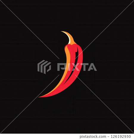 Sleek modern chili pepper logo with bold red color and minimalist fire design perfect for culinary branding or spicy food promotions 126192930