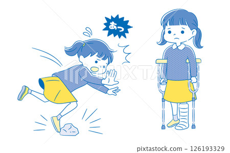 Illustration of a girl who fell and got injured 2C 126193329