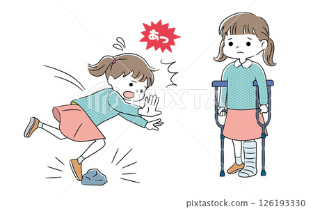 一名女孩摔倒受傷的插圖 4C 126193330