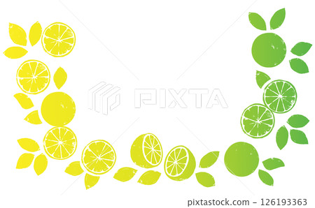 Citrus gradient frame | Hand-drawn, woodblock style 126193363