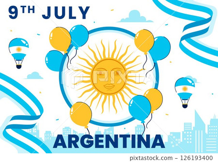 Happy Argentina Independence Day Vector Illustration on 9th of July Celebration Featuring Waving Flag and Ribbon in a Festive Cartoon Background Happy Argentina Independence Day Vector Illustration on 9th of July Celebration Featuring Waving Flag and Ribbon in a Festive Cartoon Background 126193400